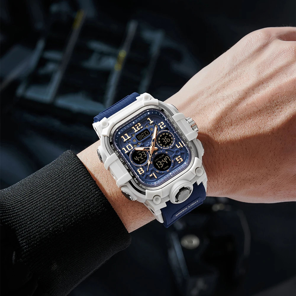 Men’S Outdoor Sport Wristwatch Big Dial Dual Display Luminous Waterproof TPU Ban