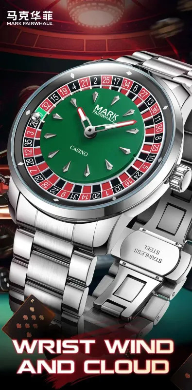 MARK FAIRWHALE Stainless Steel Roulette Dial Rotatable Luminous Quartz Watch