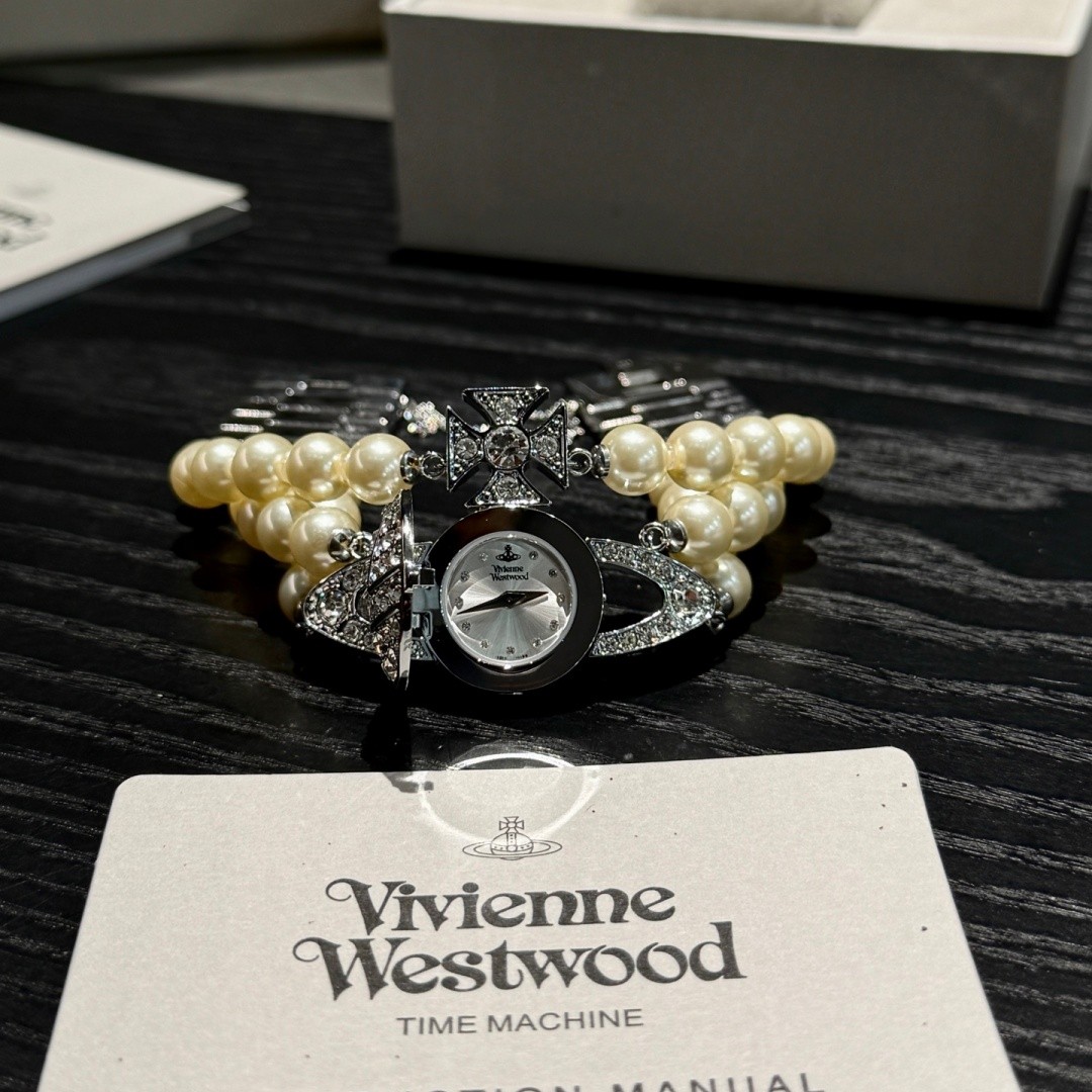 Vivienne Vintage Silver Pearl Bracelet Flip Women’s Quartz Watch Original Box