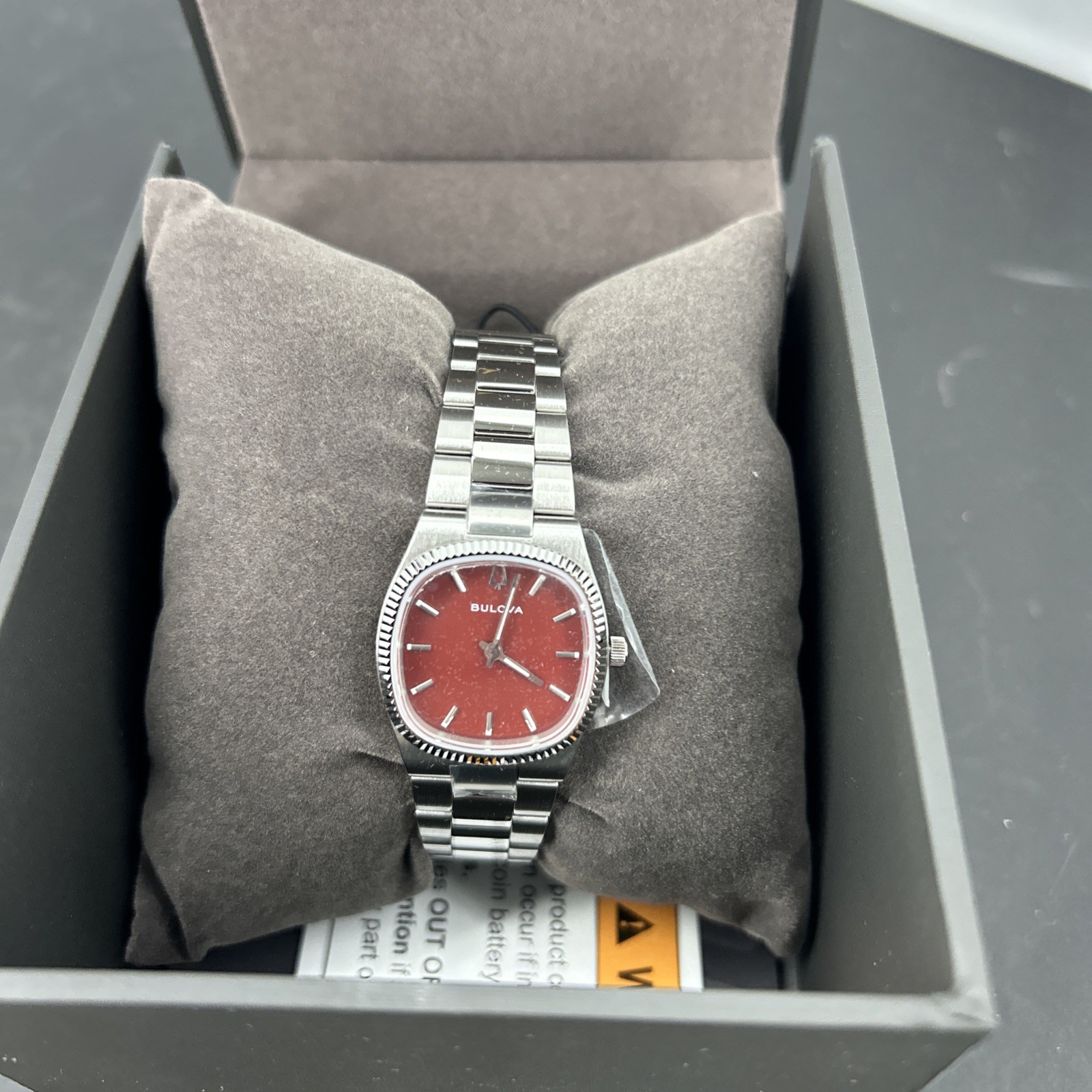 Bulova Super Seville Mini Quartz Red MOP Dial Ladies Watch 96L354