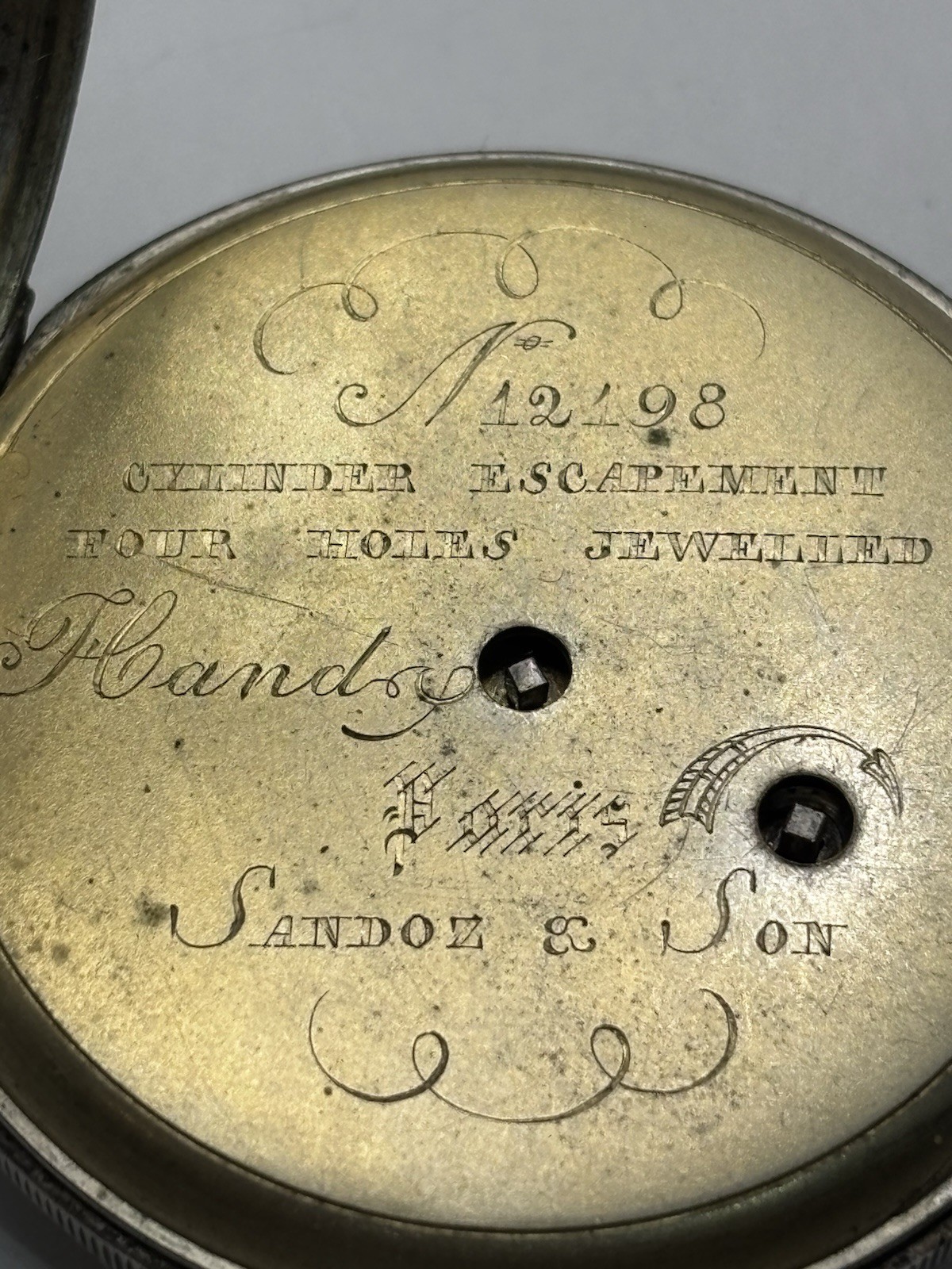 Antique Sandoz & Son Paris Silver Cylinder Key Wind Pocket Watch Fancy Dial