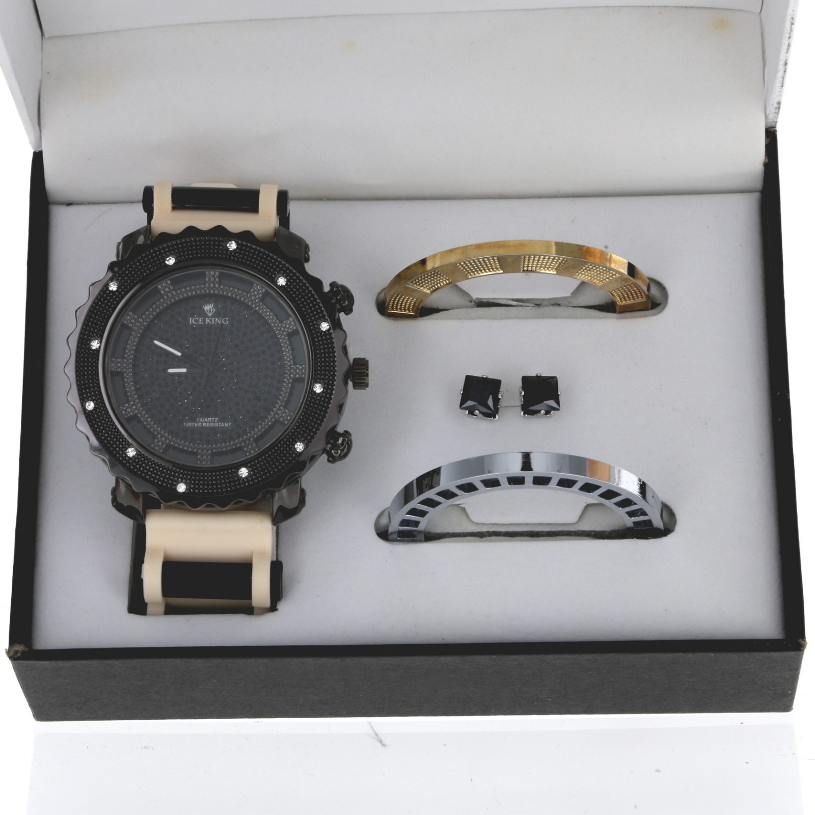 Ice King Gun Finish With Silicone Bullet Band & Interchangeable Bezel Watch Set