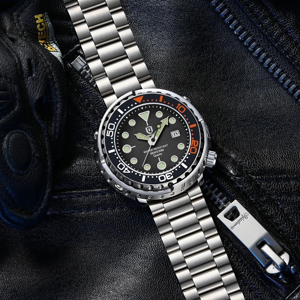QINGXIYA —Diver-style “Tuna Can” watch — Stainless steel — Quartz —