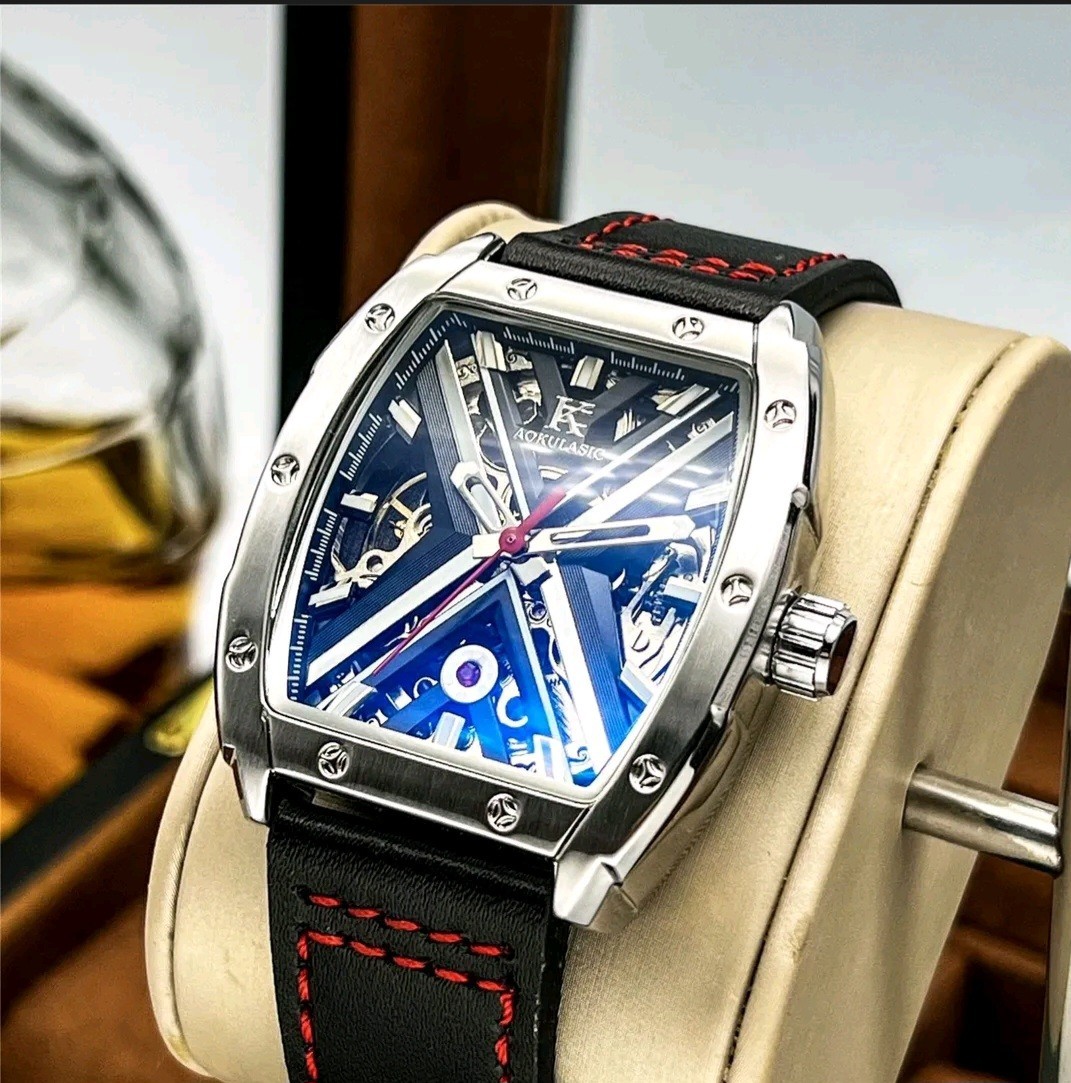 AOKULASIC Men’s Automatic Mechanical Watch – Luxury Tonneau Skeleton X Dial