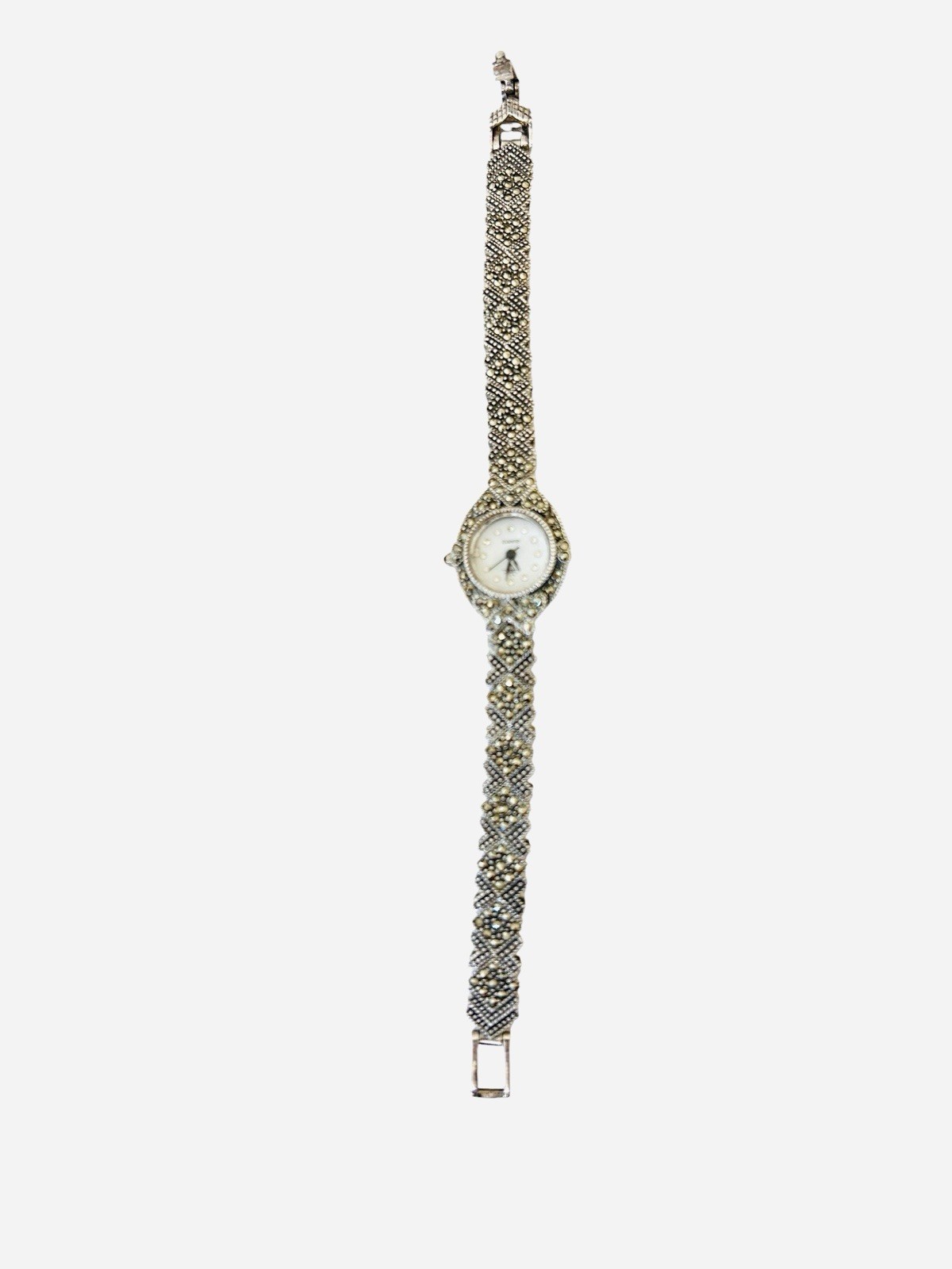 VTG 925 Sterling Silver Marcasite Quartz Watch Japan Movement Runs New Battery