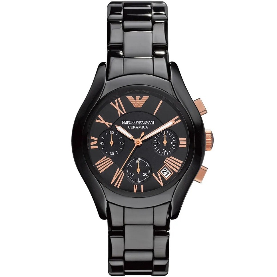 EMPORIO ARMANI WOMENS WATCH CERAMIC BLACK STRAP WITH BLACK DIAL GENUINE AR1411