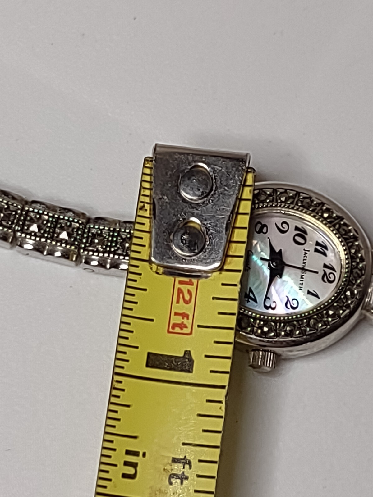 7.5 Inch Jaclyn Smith Silver Tone Watch With Mother Of Pearl Dial