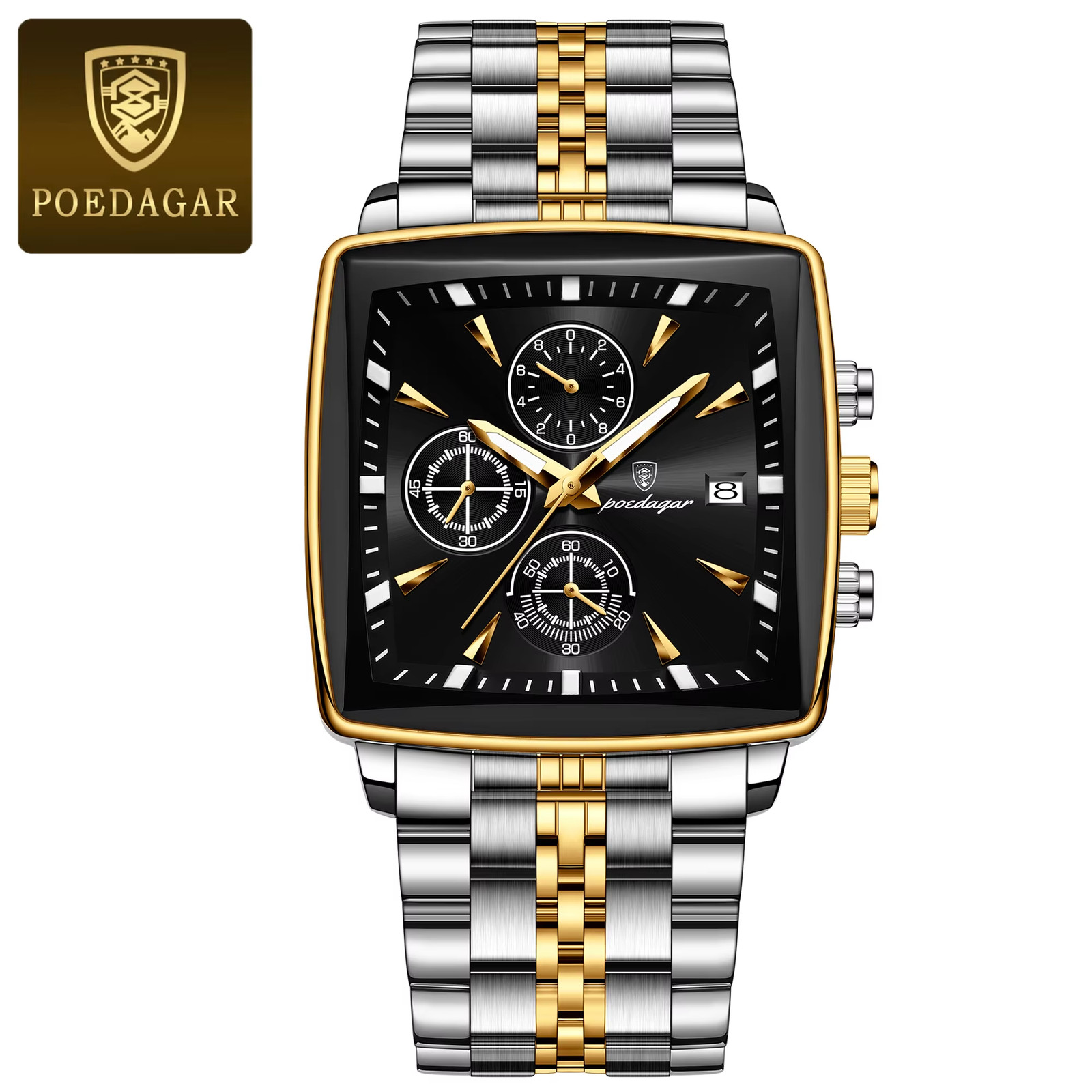 Men Luminous Quartz Watch Waterproof Chronograph Stainless Steel Wristwatch
