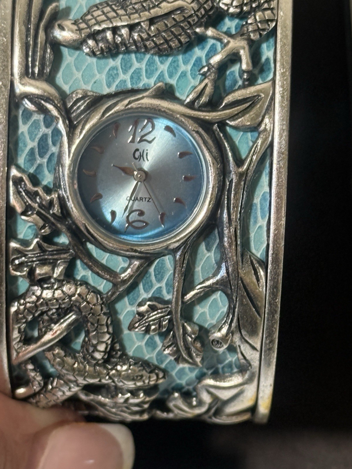 Chi By Falchi Garden Of Eden Silver tone Reptile Cuff Watch bangle BRACELET NEW