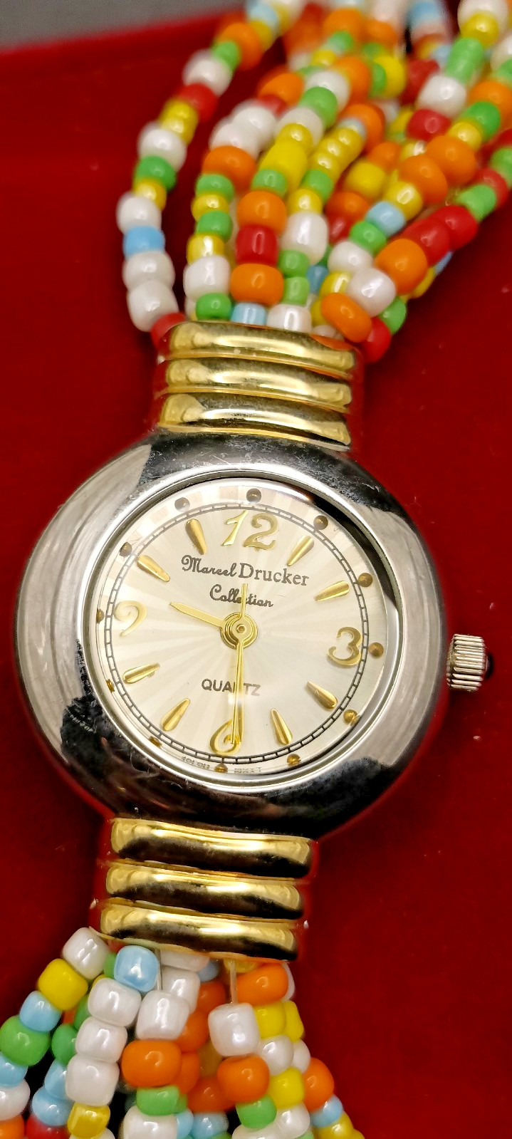 MARCEL DRUCKER Ladies Multicolour Multi Strand Gemstone Beaded Watch-VGC/Working