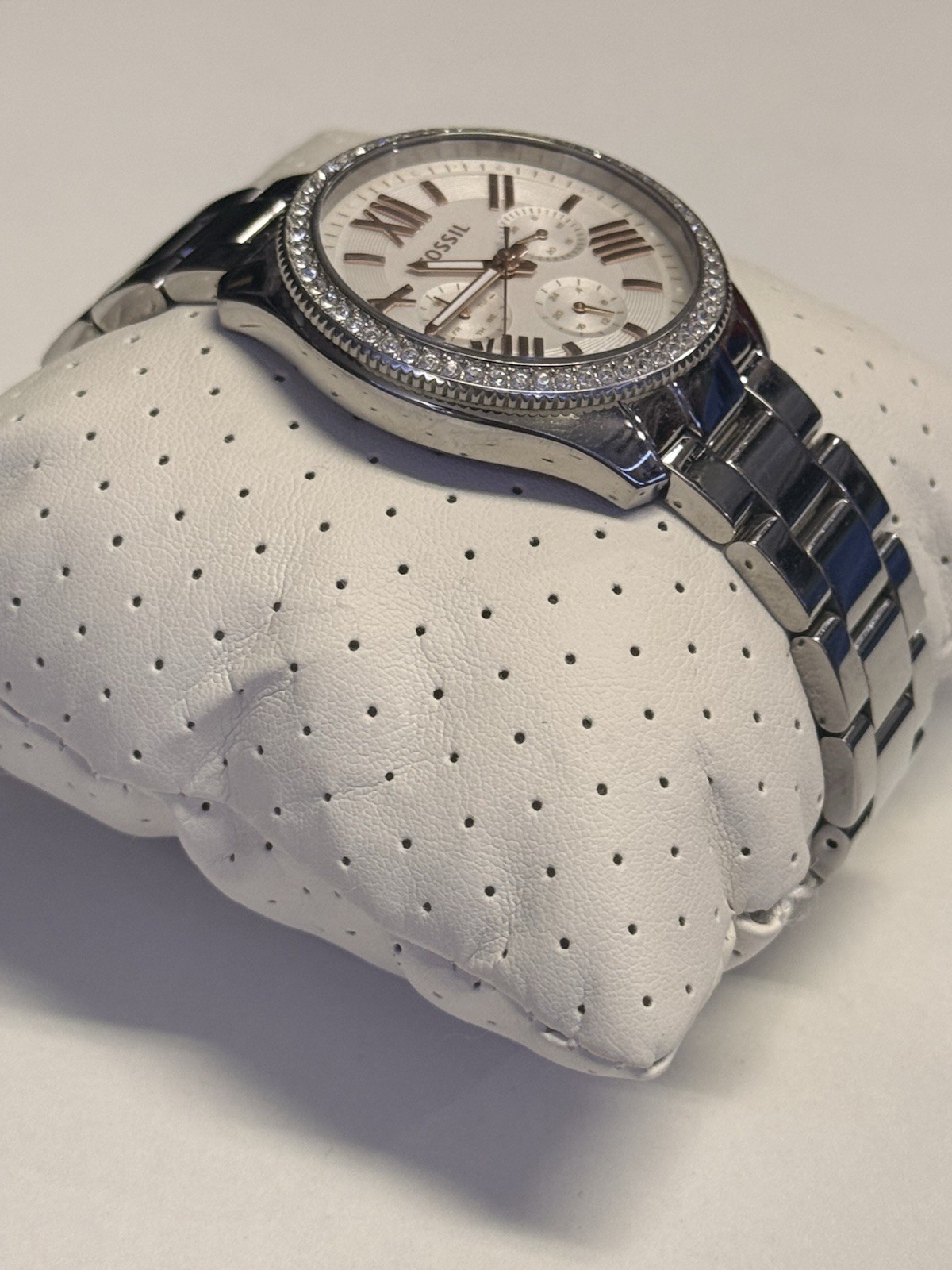 Fossil AM4629 45mm Silver Stainless Steel Case Bracelet White Dial Chronograph
