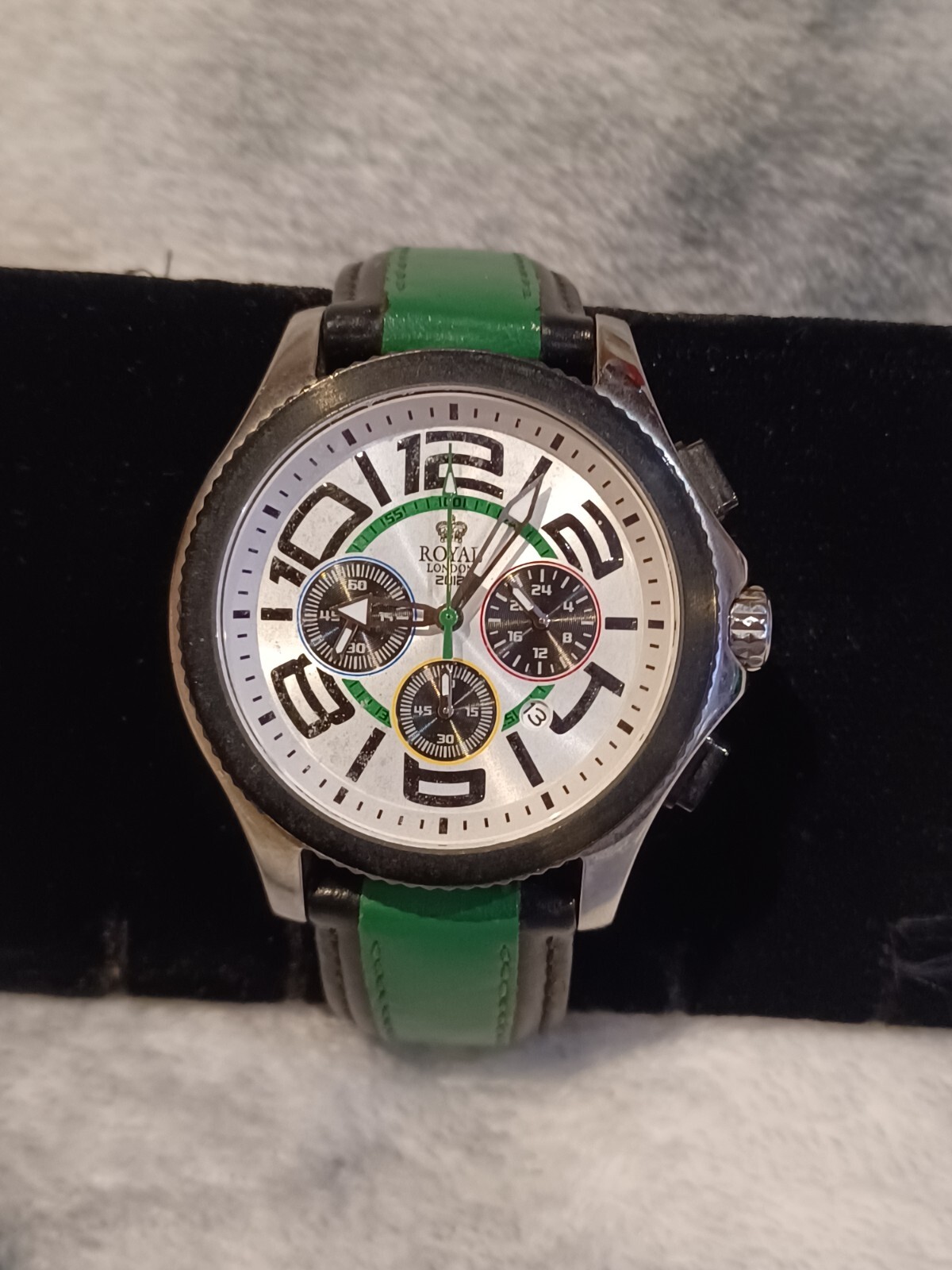 Royal London Olympian Black And Green Leather White Dial Chrono Watch 41112-03