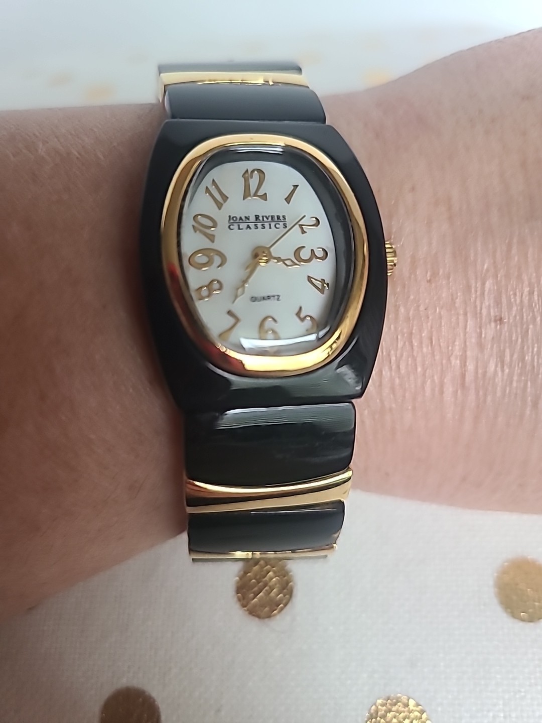 Joan Rivers Classics Collection Stretch Watch Black Goldtone Fits 7.5″-9″ Wrist