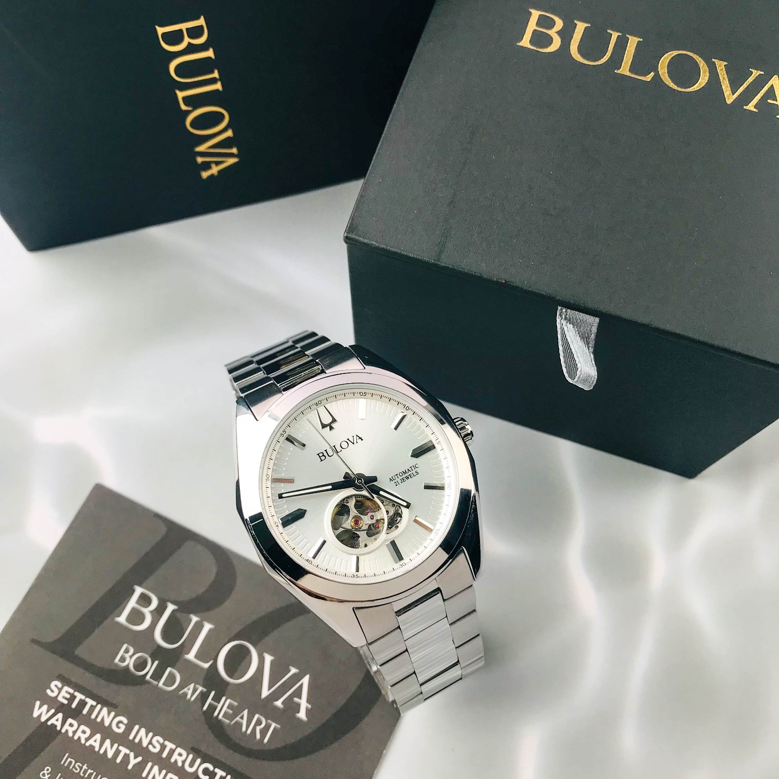 Bulova Surveyor 96A274 Automatic Men’s Watch with Open Heart White Dial 42mm