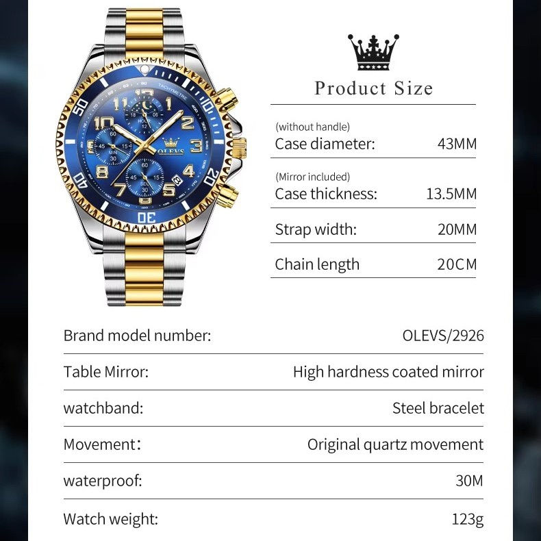 OLEVS Luxury Men Quartz Watch Business 3 Bar Luminous Date Stainless Steel Band
