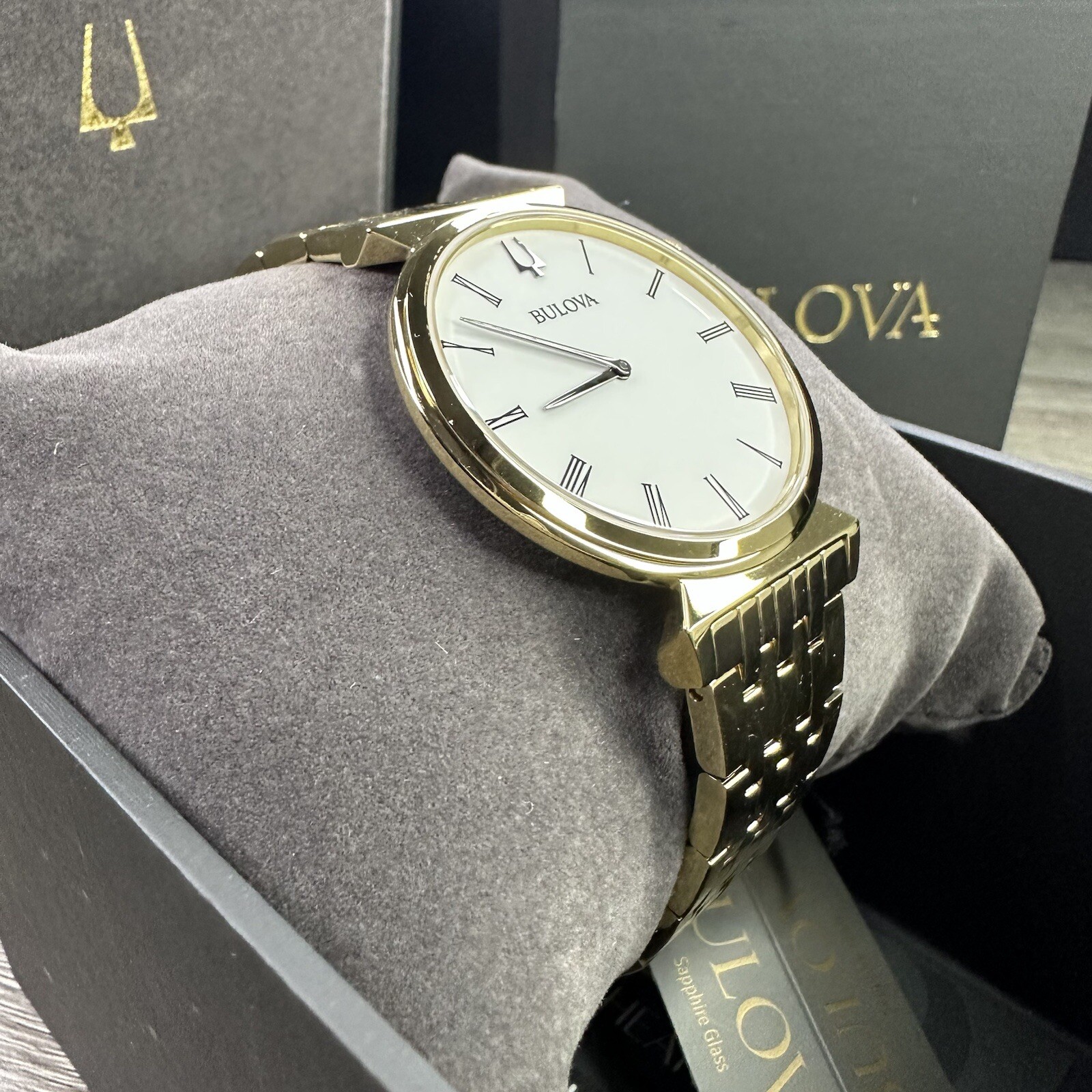 NEW✅SLIM✅ Bulova Regatta Gold Stainless Steel Roman Numerals Men’s Watch 97A153
