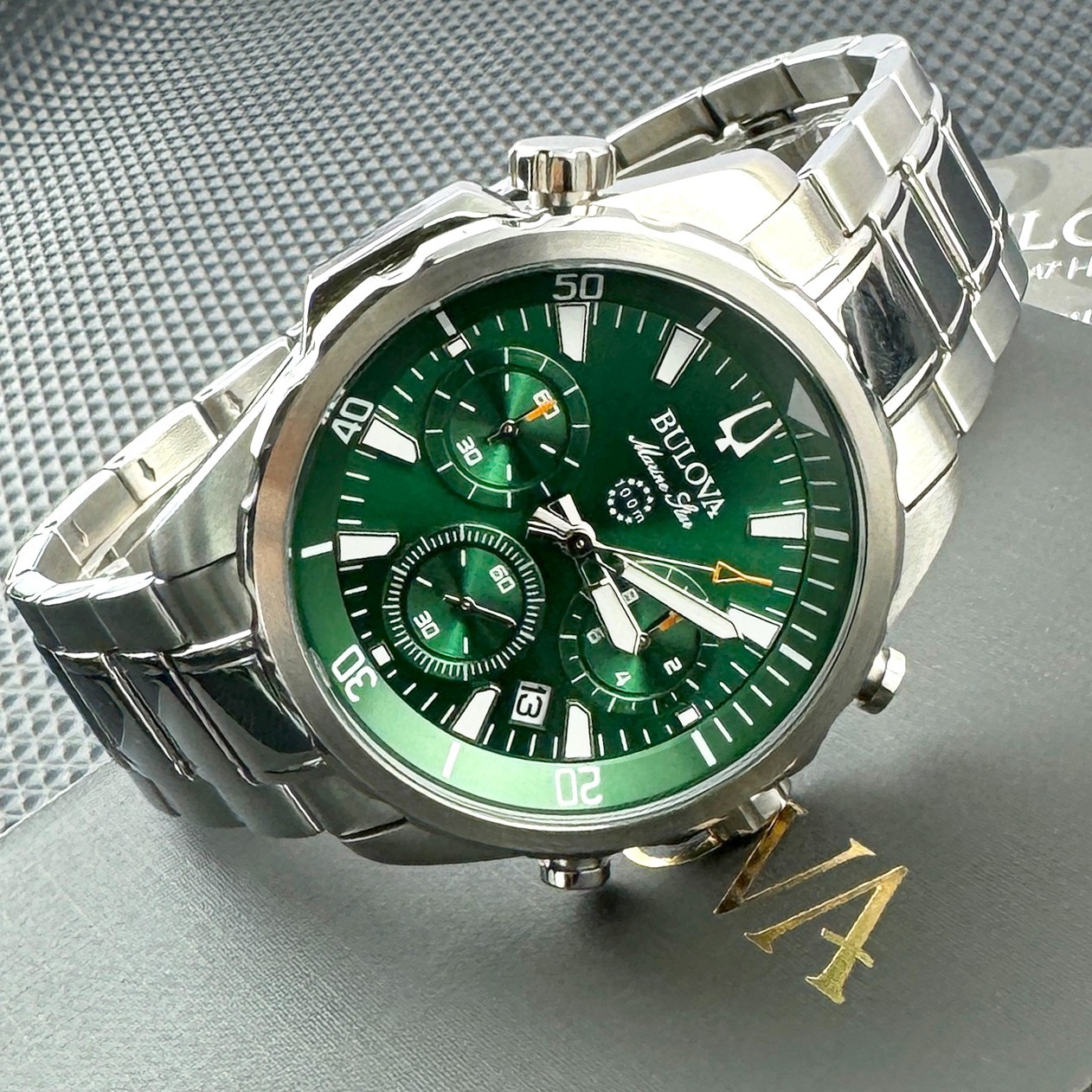 Bulova Marine Star Green Dial 96B396 Quartz Men’s Watch 43.5mm