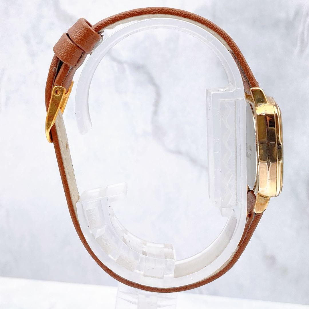 RADO Quartz Square Watch Gold Dial Brown Strap 23mm 16.3cm Vintage Rare