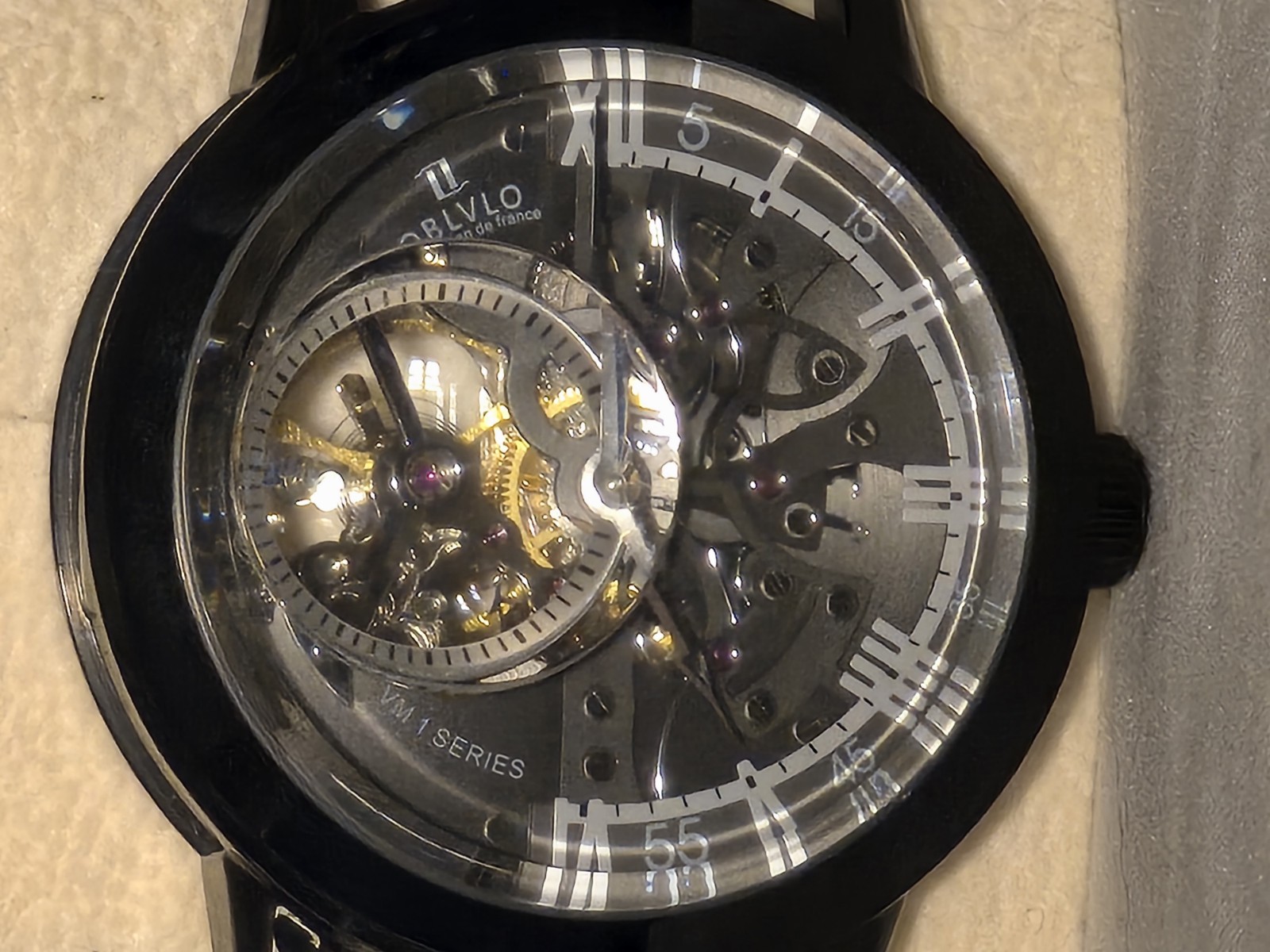 Arbvlo VM1 Series Men’s Automatic Skeleton Watch Black Case Black Leather