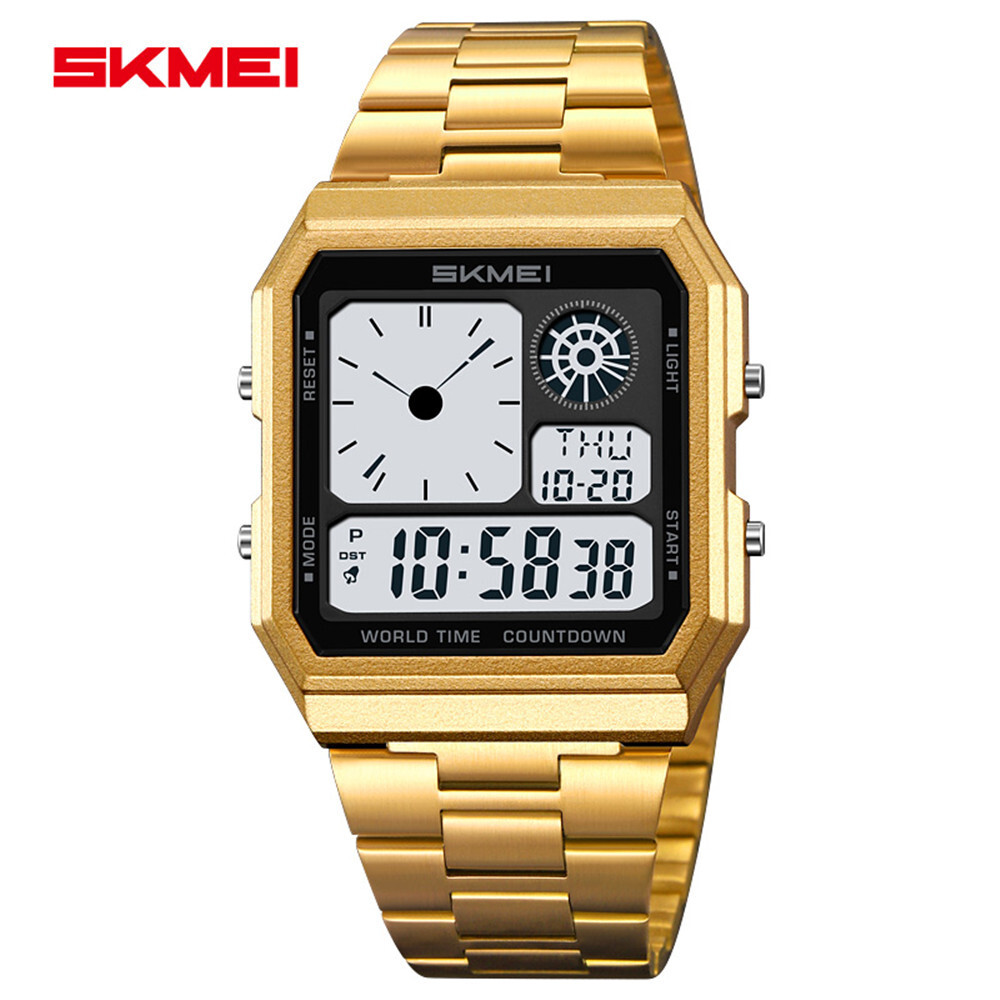 SKMEI Men Digital Watch LED Light Watch Fashion Square Steel Watches Male Gifts