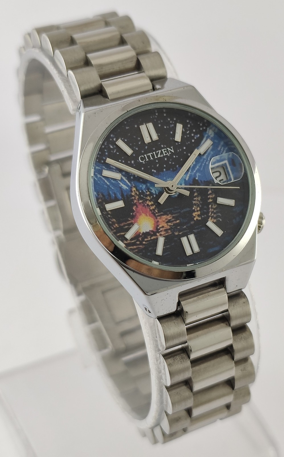 Citizen Quartz Black Dial ‘Date’ Great Working Women Wristwatch Steel Band