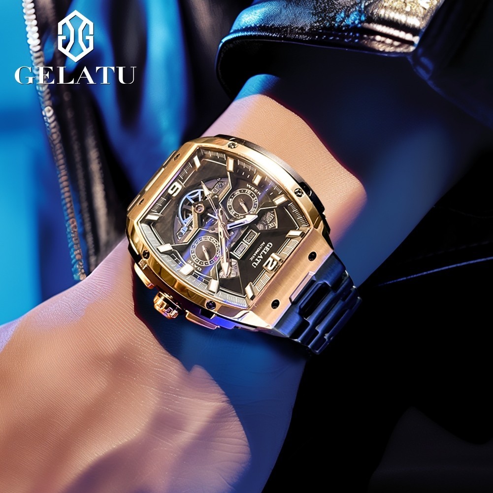 GELATU Men’s Full Automatic Mechanical Watch, Sapphire Mirror, Complete Calendar