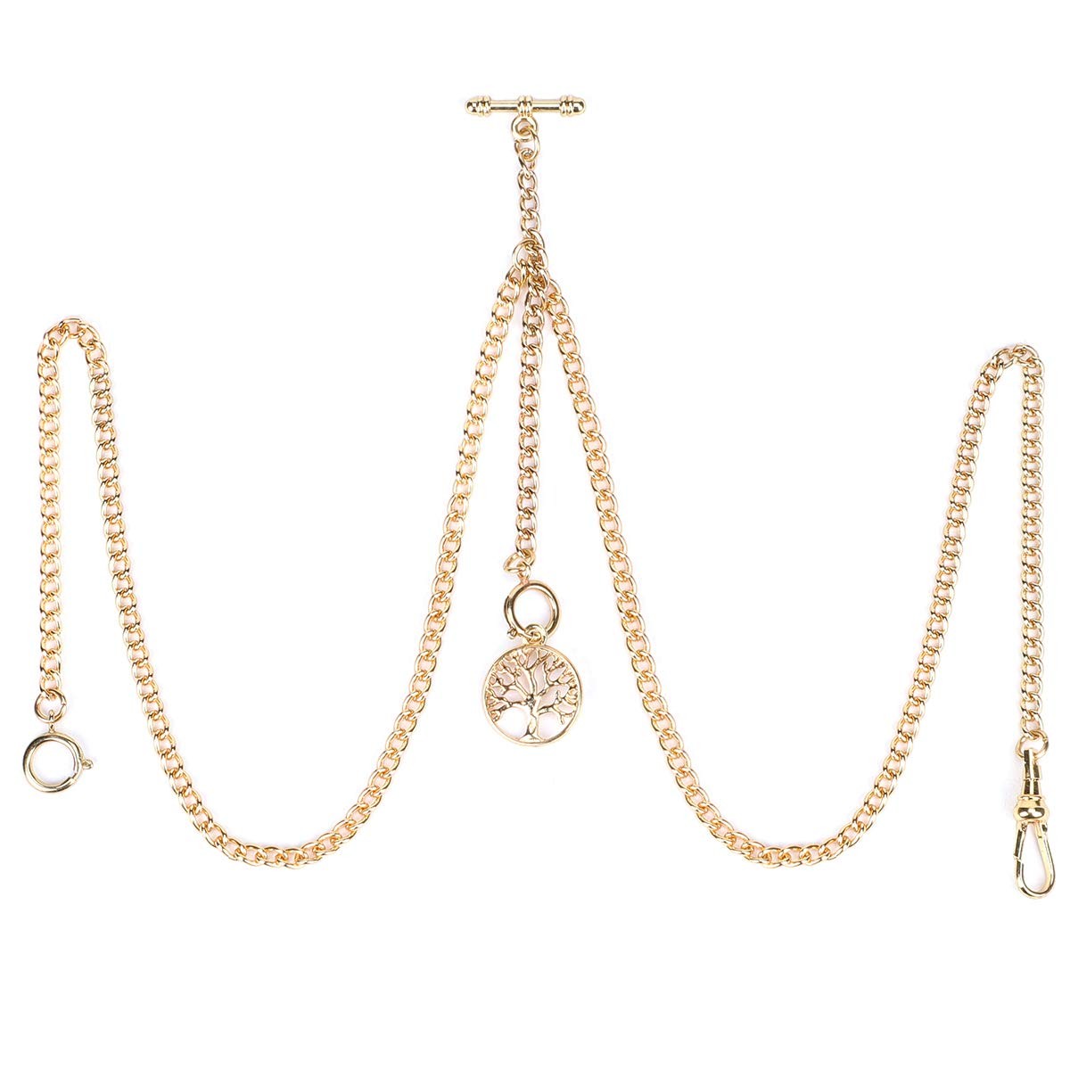 SIBOSUN Pocket Watch with Double Albert Chain, T Bar Chain and Gold