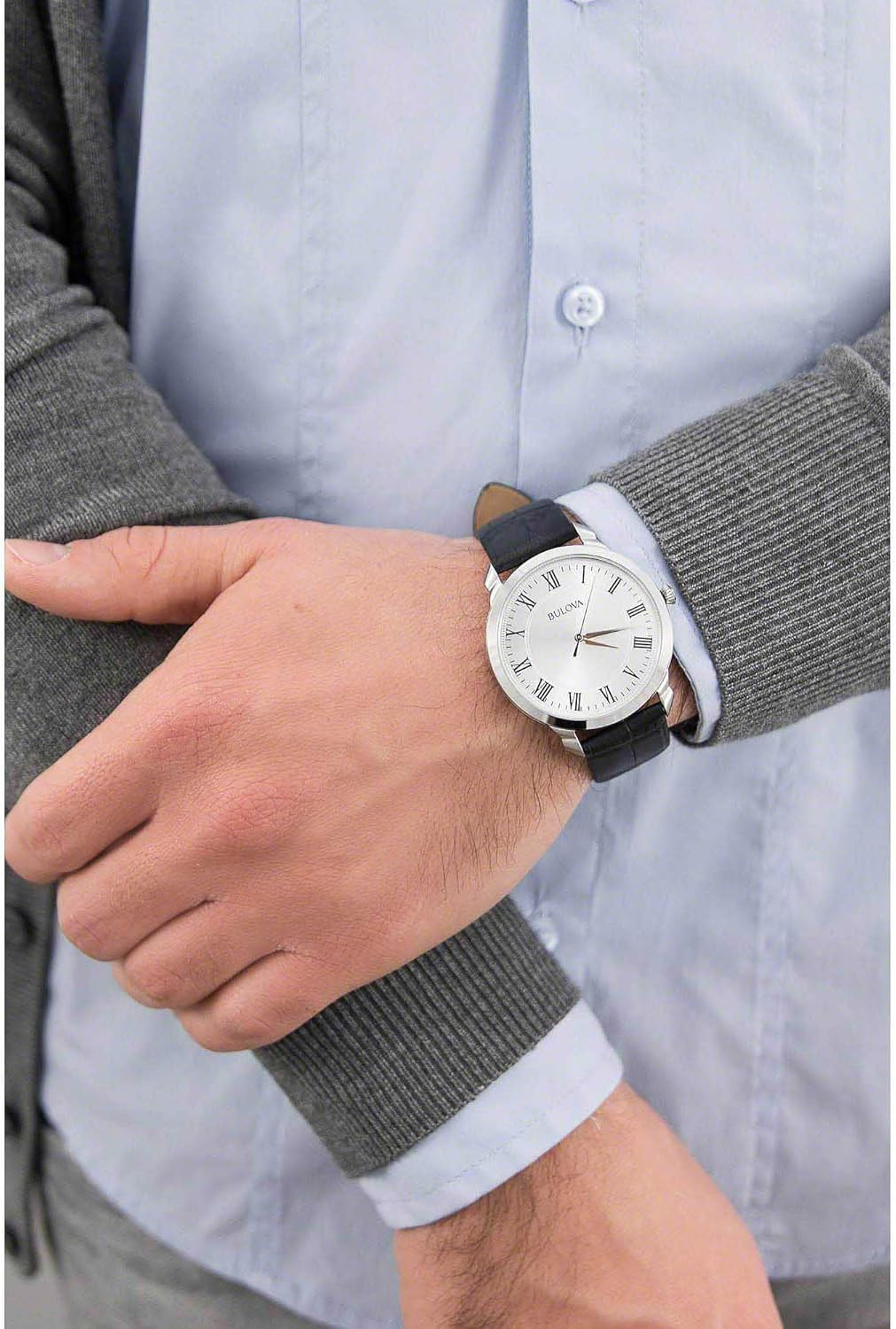 Classic Men’s Quartz Watch with Black Leather Strap & Roman Numerals