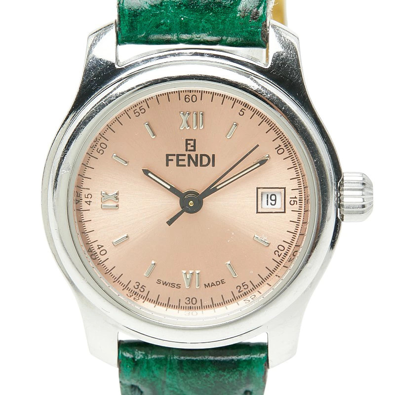 FENDI Orologi 3 Hand Watch 210L Quartz Pink Dial Stainless Steel Leather Ladies