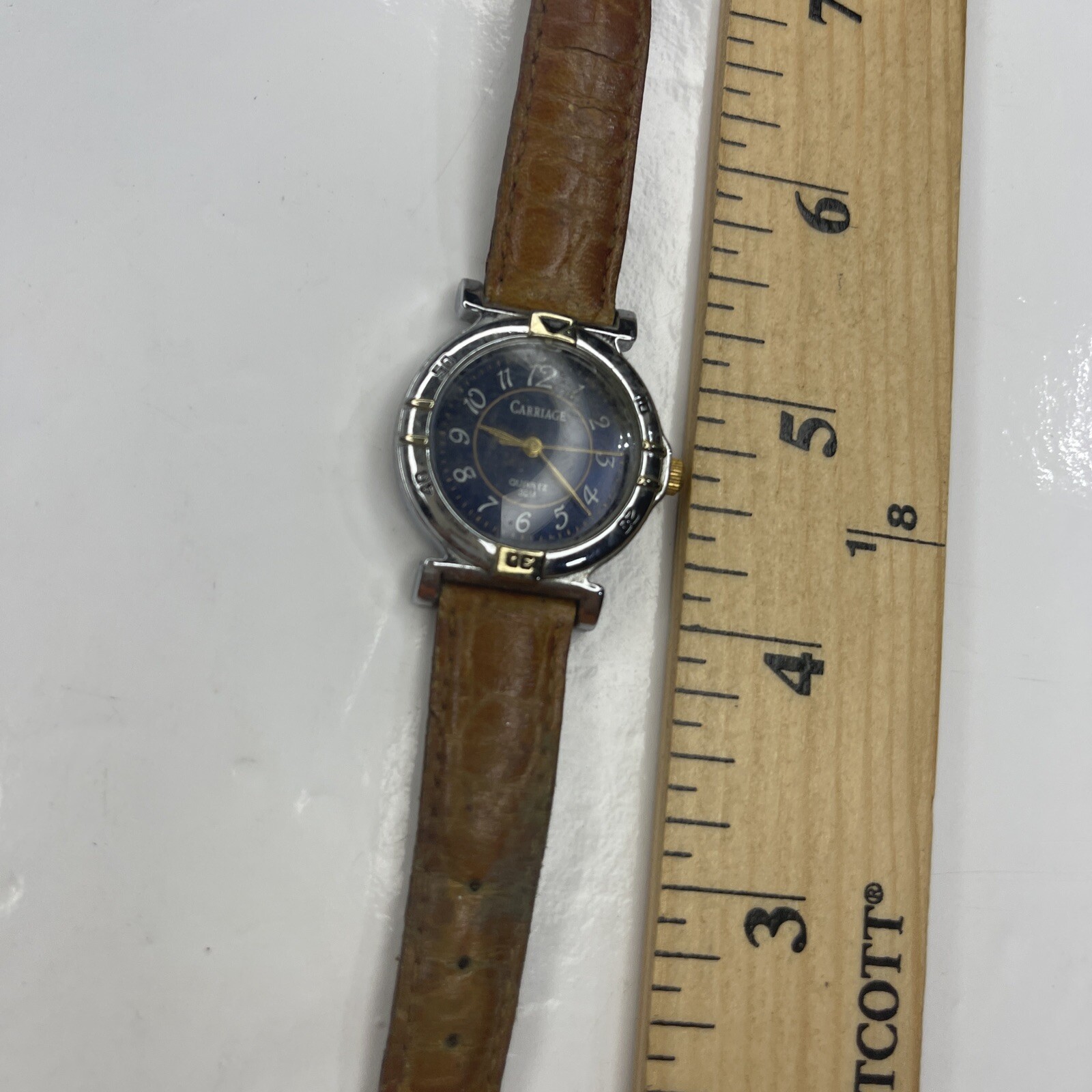 A Carriage Silver Brown Leather Blue WR30M J7 Ladies Watch Untested