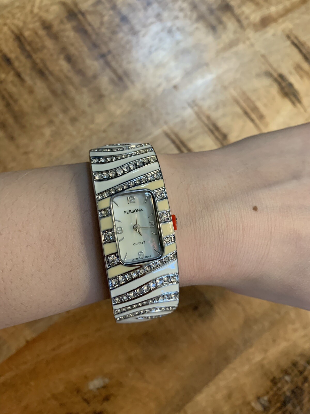 NEW Persona Silver/White Rhinestone Closed Cuff Women’s Watch