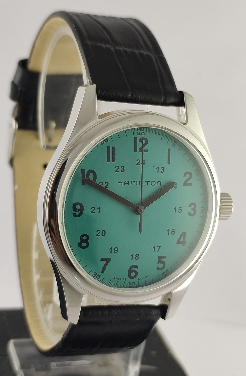 Vintage Refurbished Hamilton Hand-Winding Green Dial 17 J Men Watch Leather Band