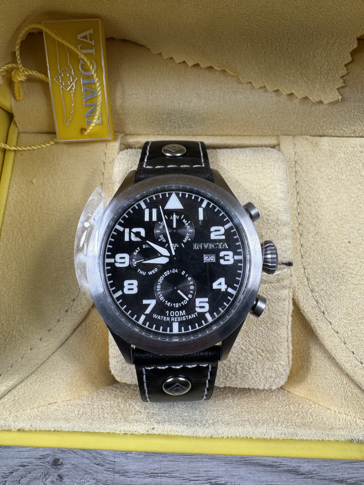 Invicta I Force Black Leather Men’s Watch Water Resistant 100M Flame Fusion READ