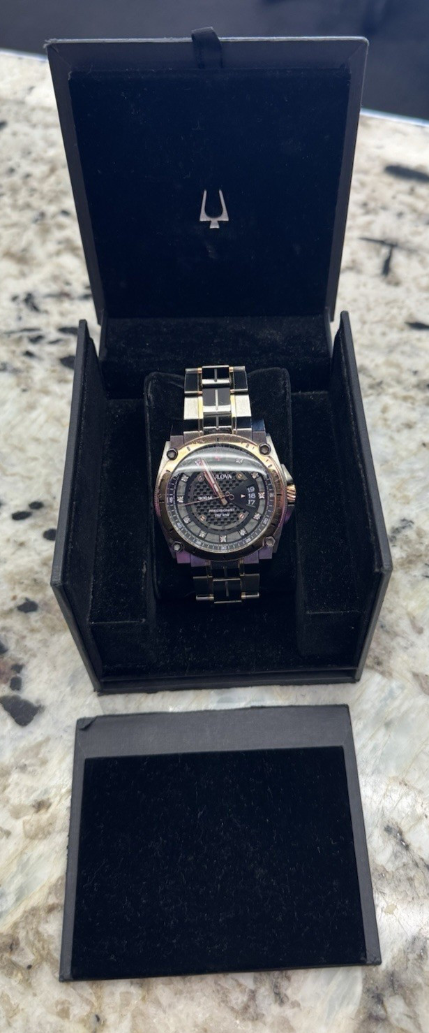 Bulova Men’s Watch Precisionist 98D149 Quartz Diamond Dial Rose Gold Gunmetal