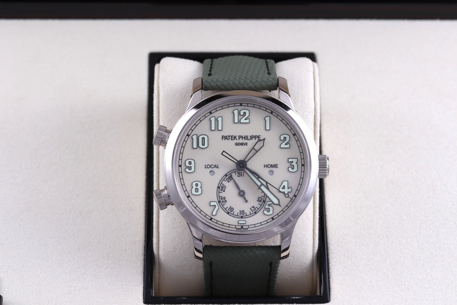 Patek Philippe Calatrava Pilot Travel Time Ivory White Gold Box/Papers 5524G