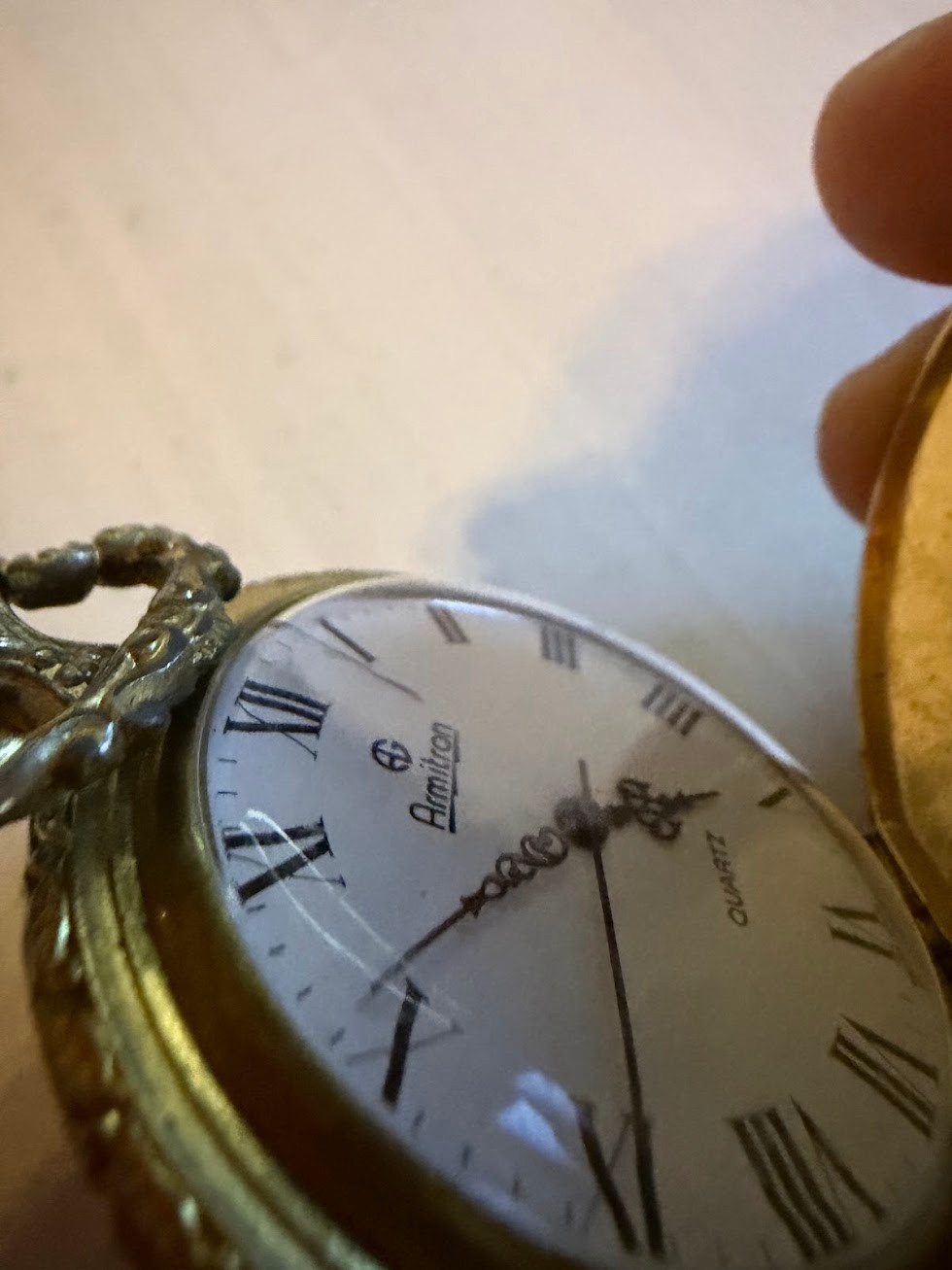 Vintage Armitron Quartz Pocket Watch Gold Tone Duck Hunting Scene
