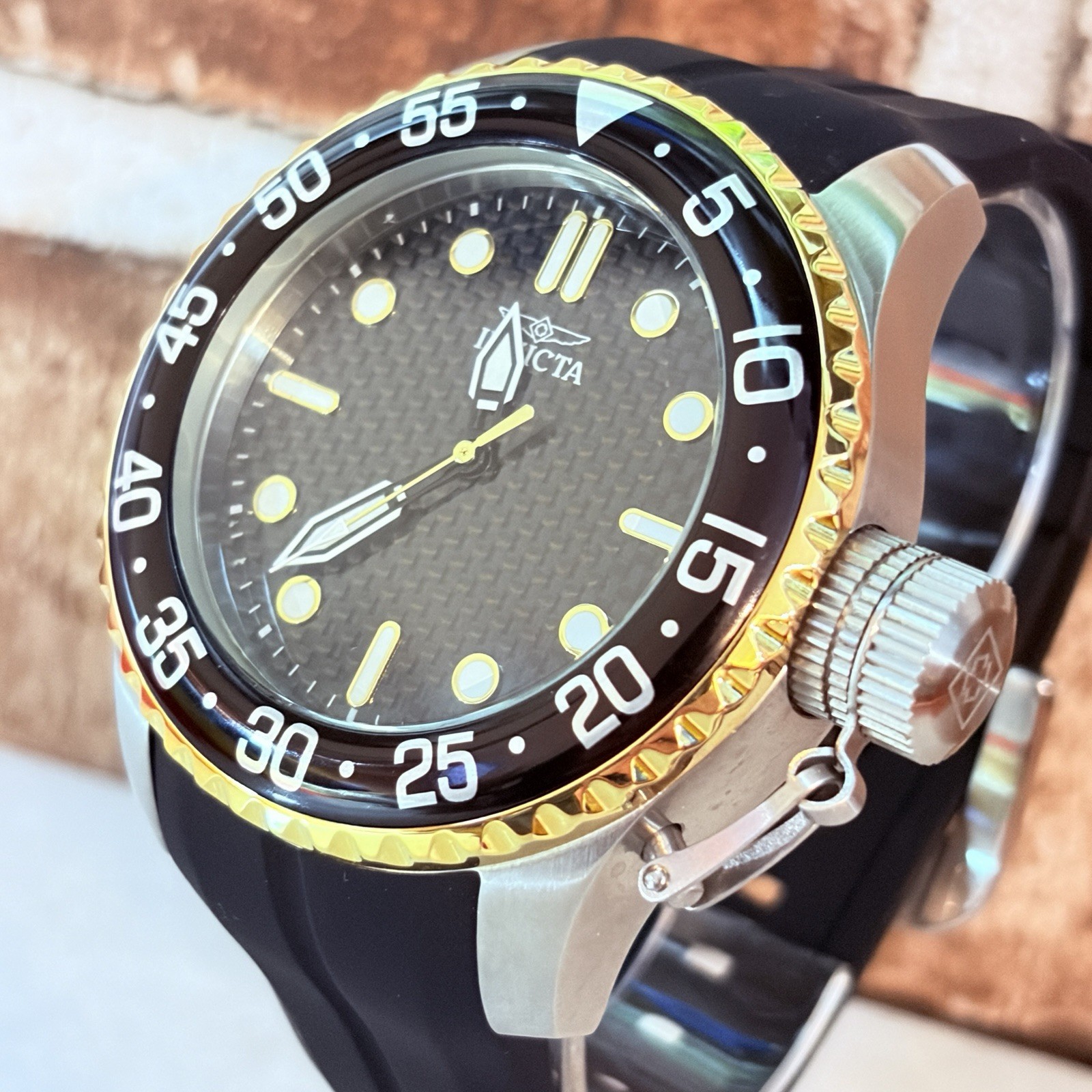 Invicta 32964 Pro Diver Men’s 50mm Black Carbon Fiber Dial Quartz Watch Silicone