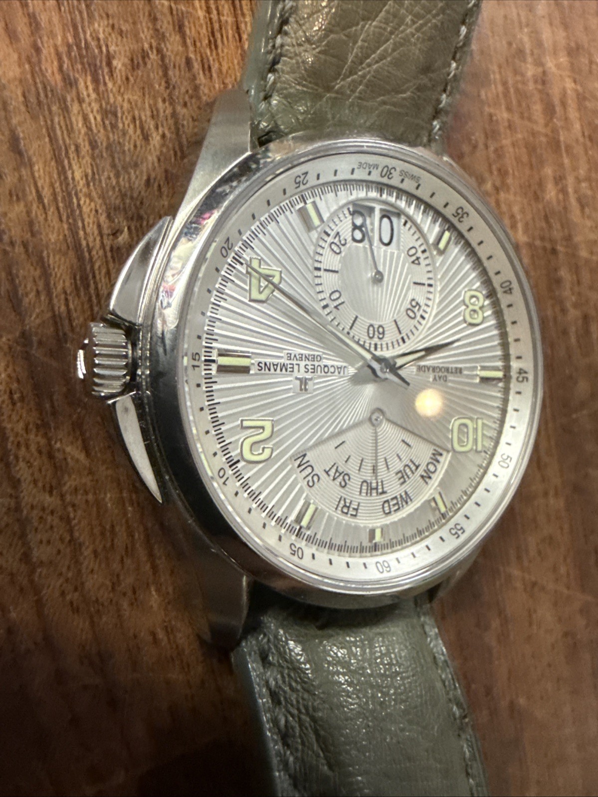 Jacques Lemans Tempora Retrograde G-171 Silver Dial Ostrich New Battery
