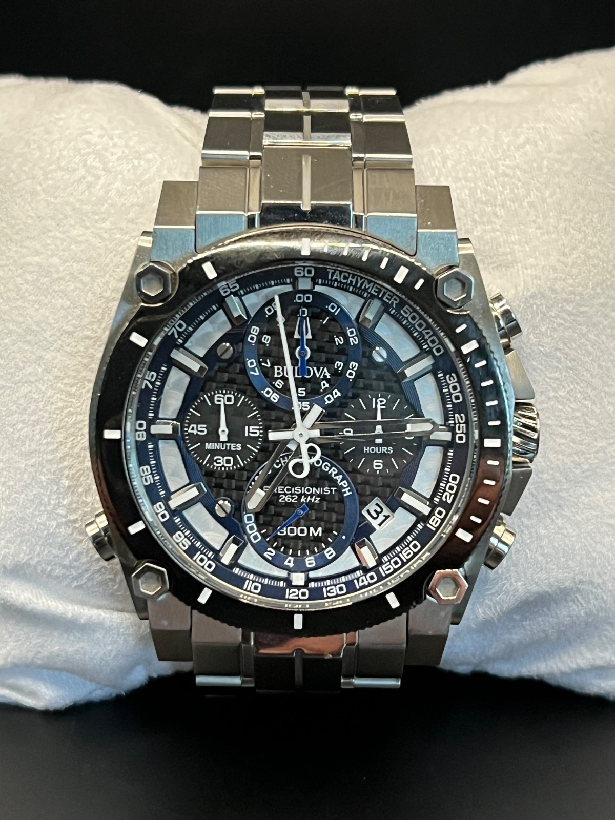 Bulova Precisionist Men’s Chronograph Silver Steel 30ATM 47mm Watch 98B316