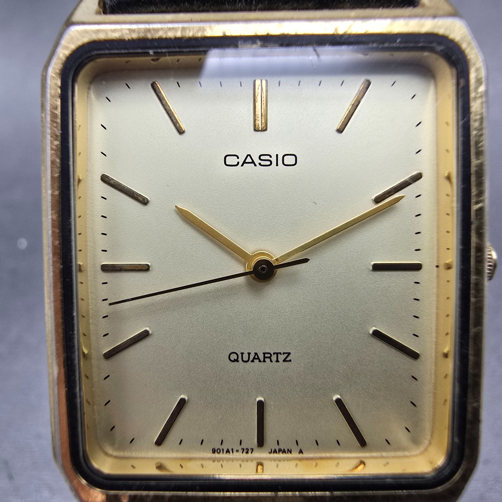 Casio Tank Watch Men 27mm Champagne Dial Gold Tone Rectangle MQ-313 New Battery