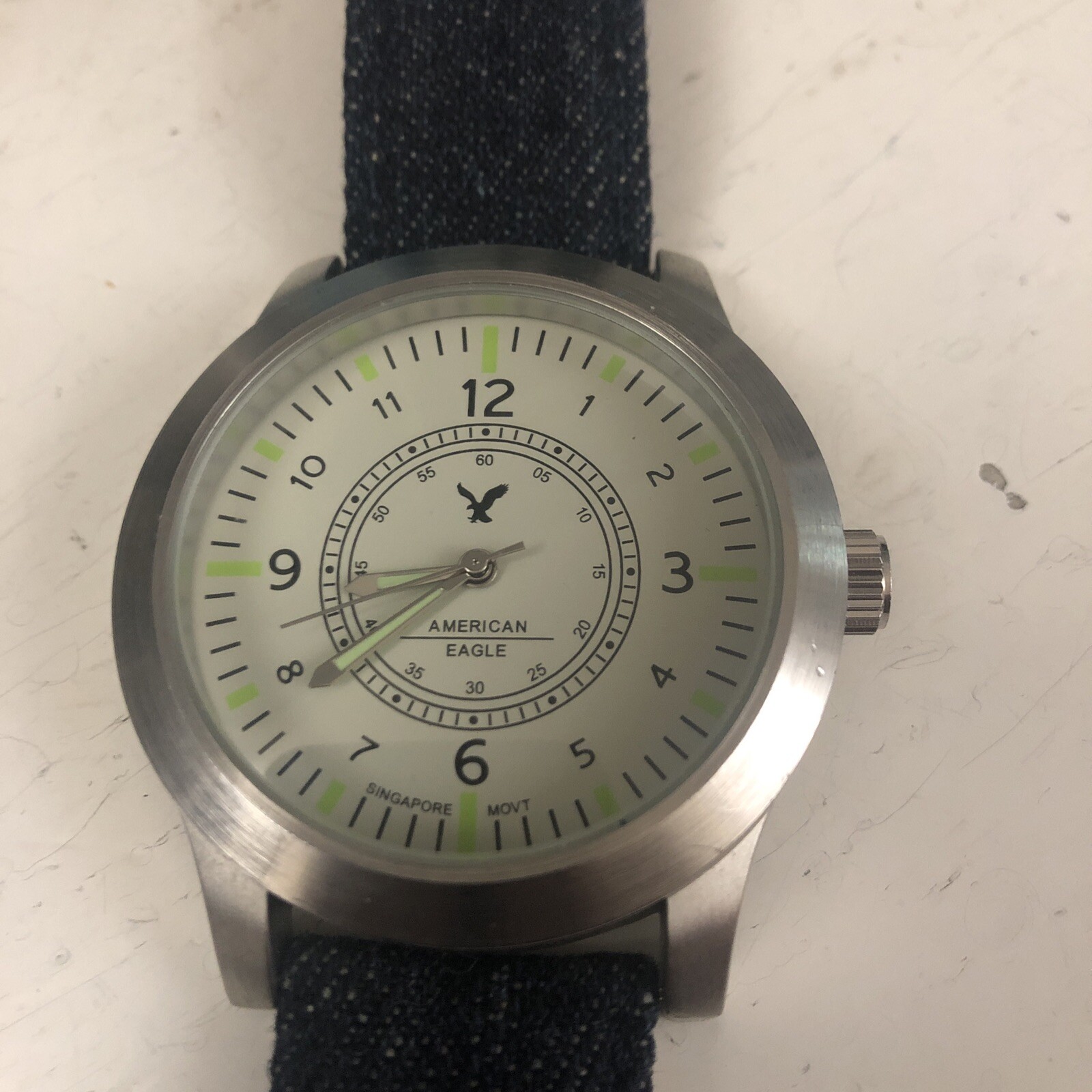 American Eagle Outfitters AEO Watch Domed Mineral Crystal Denim Strap