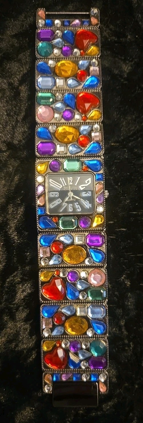 Women’s JOAN RIVERS Classics Bright Multicolored Crystal Bracelet Watch, Runs
