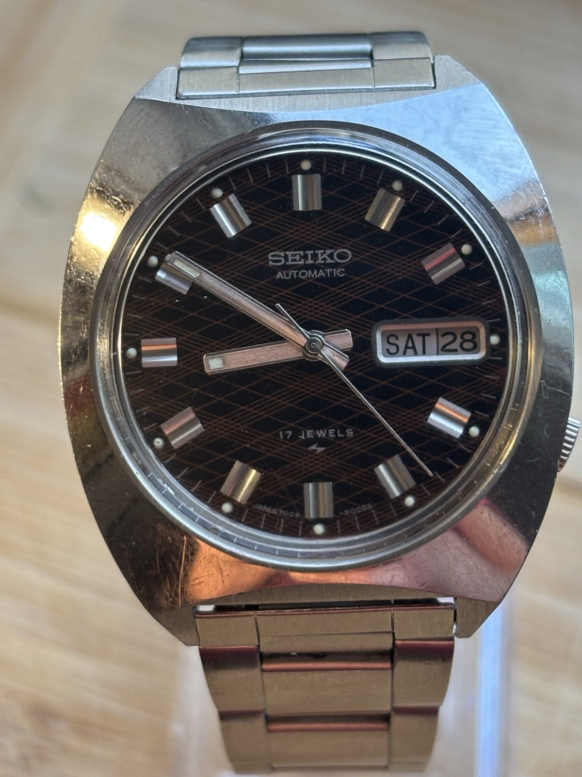 Vintage Seiko Argyle Diamond Pattern Dial Automatic Japan Men Watch 7009-8009-P