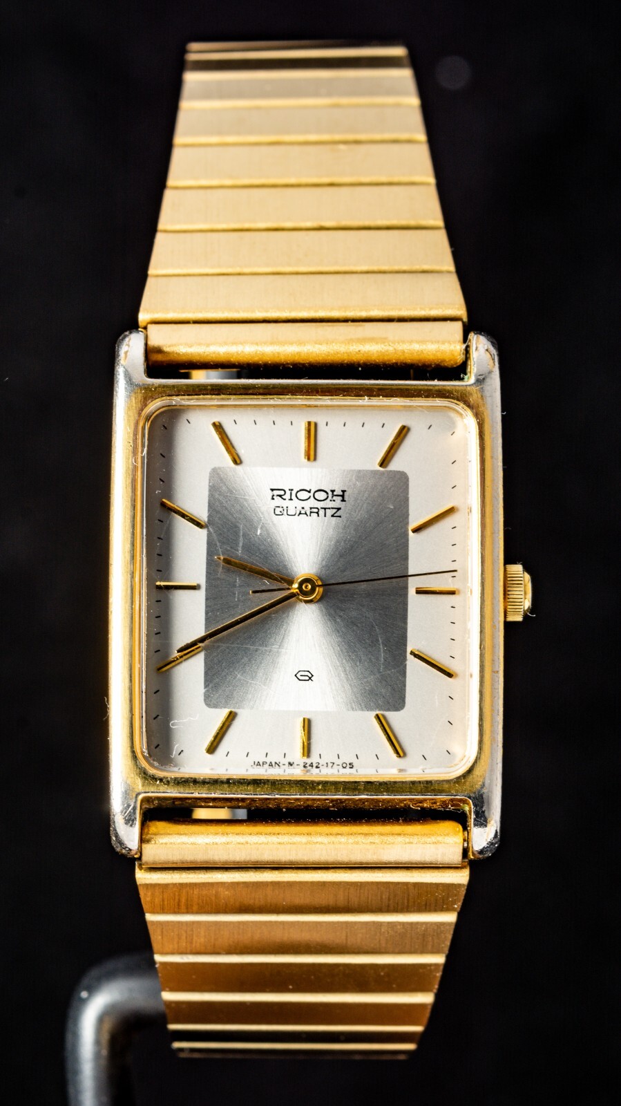 Ricoh Gold-Plated Rectangular Men’s Quartz Dress Watch– Working, 25 x 26mm Case