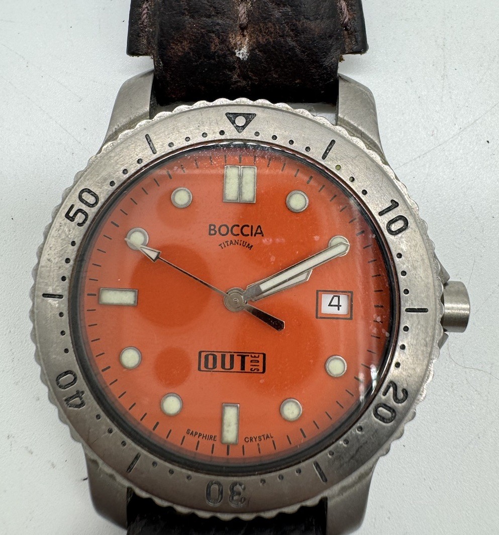 Boccia Titanium Watch Men’s All Titanium Metal Allergy Compatible Leather Band