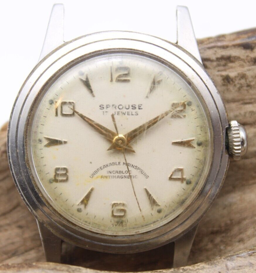 LOWY SPROUSE INCABLOC 17j MEN’S WATCH 31.8mm 16.6mm LUG FOR REPAIR (PA3)