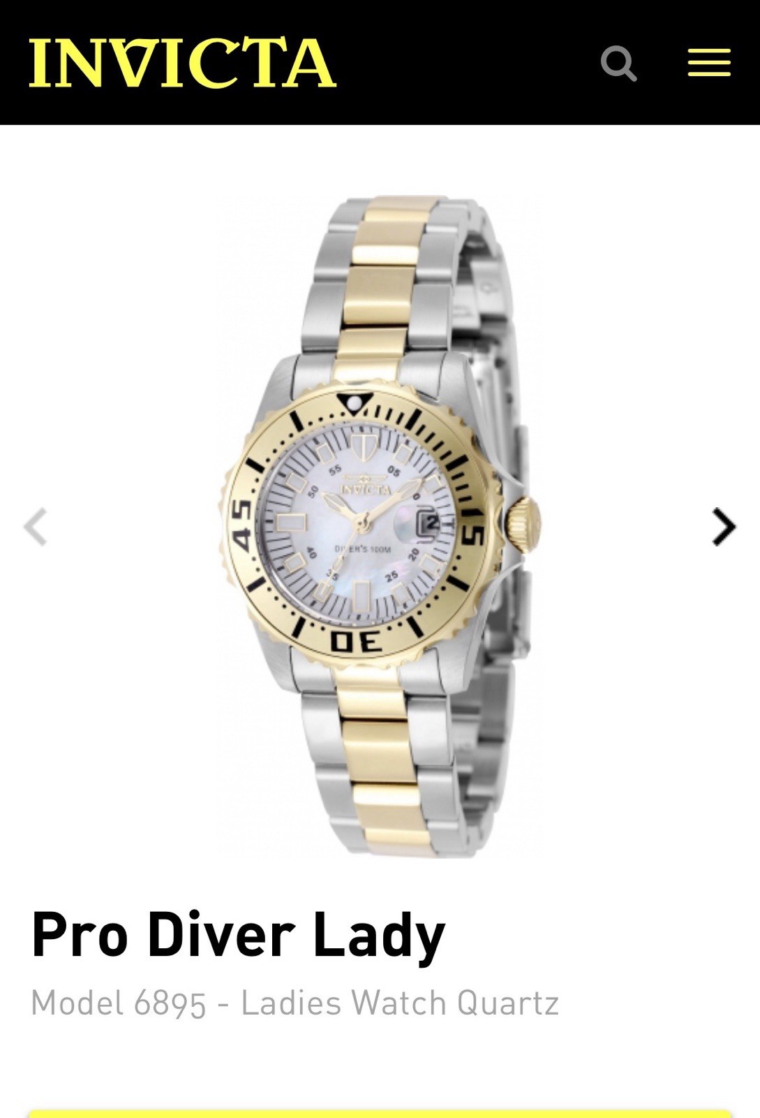 Invicta Pro Diver Lady Women’s Quartz Watch White Dial Two-Tone 100m Date