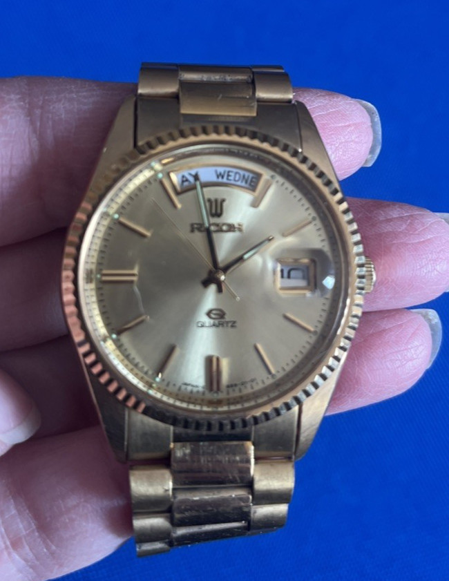 Vintage Ricoh Automatic Goldtone Men’s Watch/Day & Date/Working