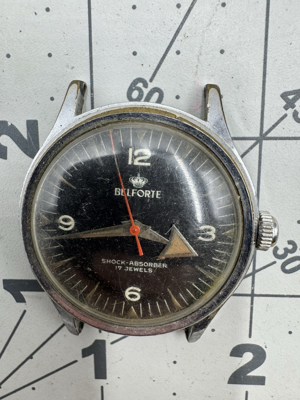 Vintage Belforte Broad Arrow Men’s Watch Black Dial 34mm AS IS 17 Jewel 11 b