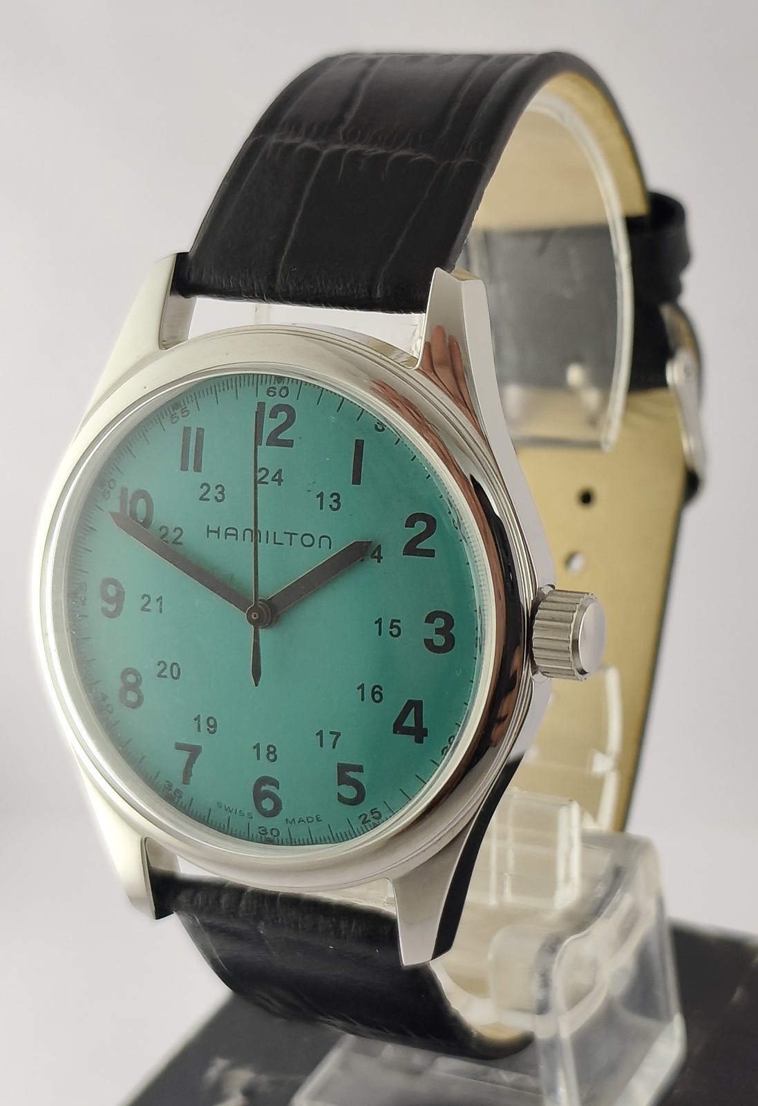Vintage Refurbished Hamilton Hand-Winding Green Dial 17 J Men Watch Leather Band